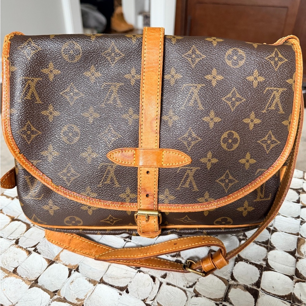 Louis Vuitton Tan and Brown Saumur Monogram Crossbody Bag